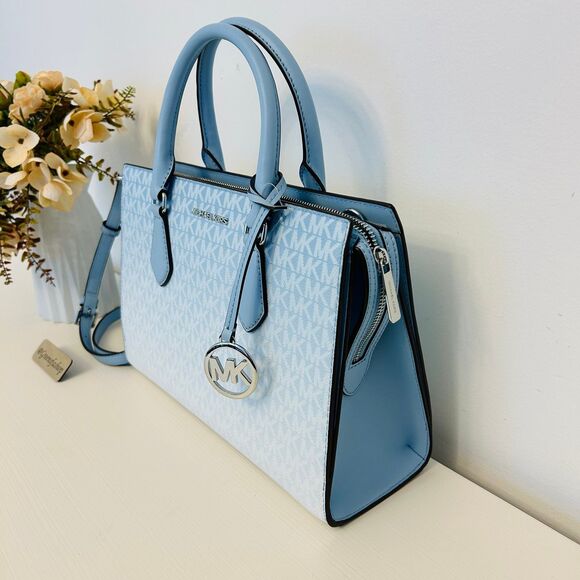 Michael Kors Purse Sheila Medium Ombré Signature Logo Satchel LT Sky - Picture 2 of 10